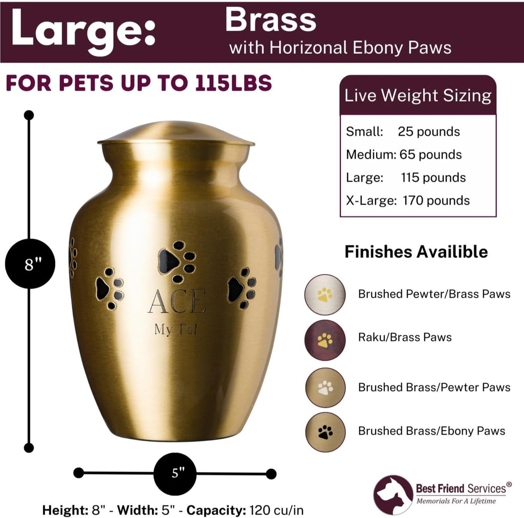 Ottillie Paws Elite Series Pet Urn for Dogs with Personalized Engraving (Large - Pets up to 115 lbs, Brass, Horizontal, Ebony)