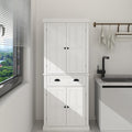 72' 2-Adjustable Shelves Freestanding Storage Cabinet, Kitchen Storage Bakers Rack with Carved Door, Utility Food Cupboard with Anti-tip Base for Kitchen Dining Laundry Room, White