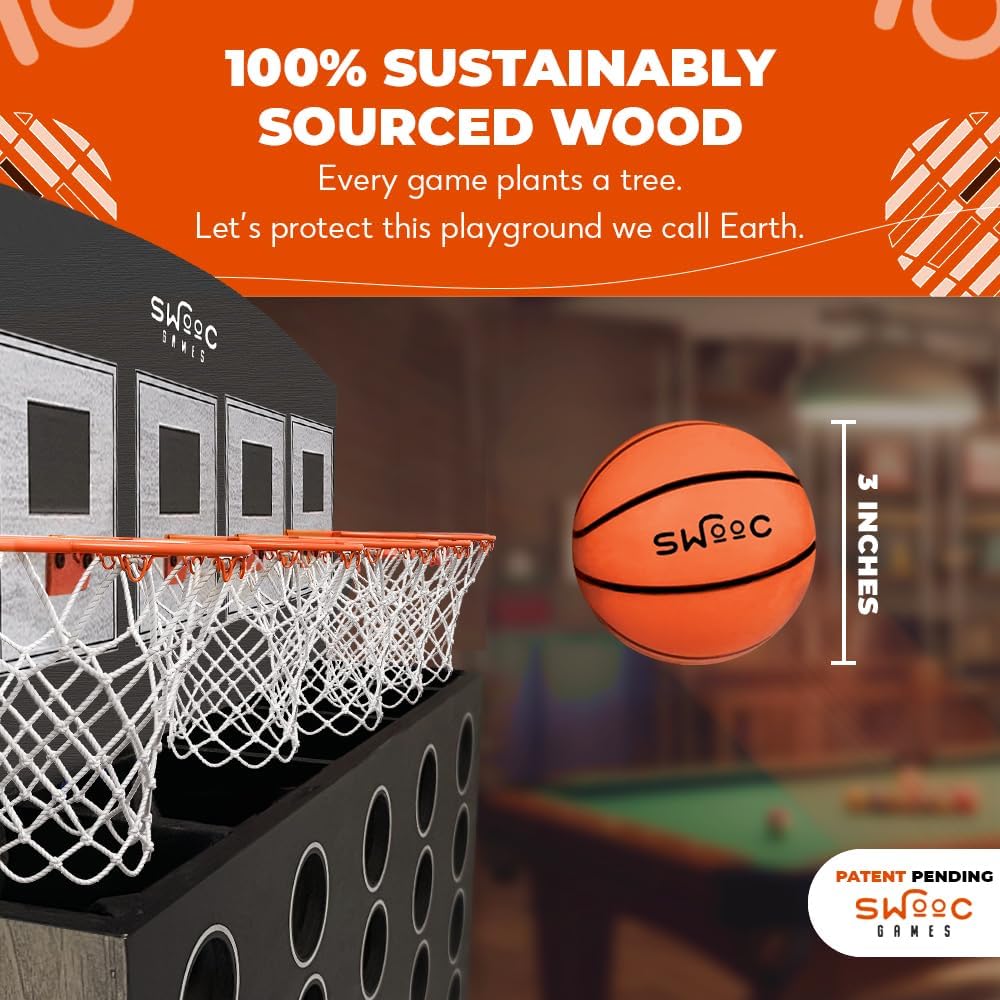 Swooc Games - Low Post Lineup | Wall Mounted Giant Basketball 4 in A Row w/ 5+ Games | Basketball Hoop for Room Wall Games | Game Room Games | Mini Basketball Hoop Indoor Connect | Four in A Row Game