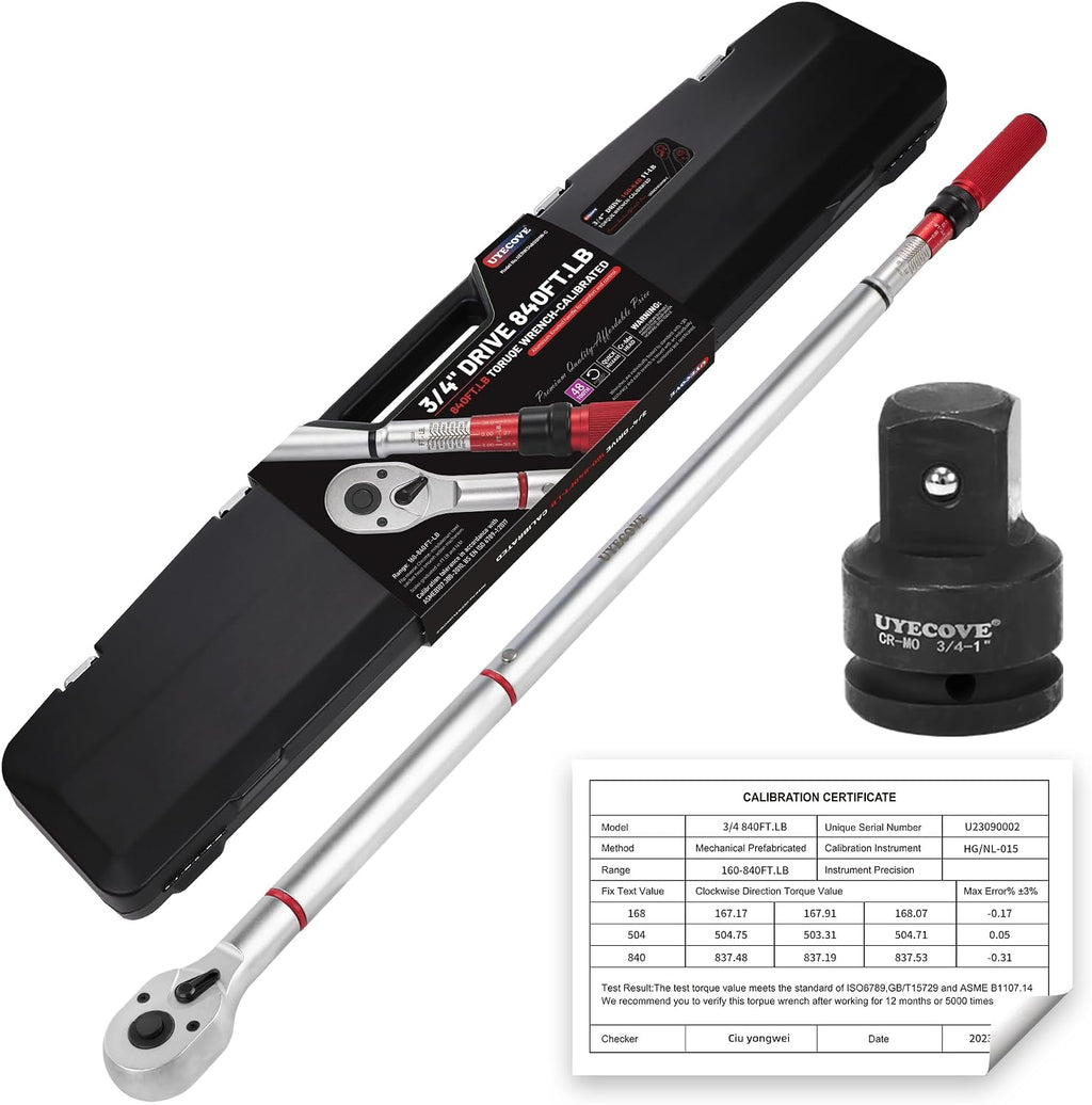 3/4 Inch Torque Wrench, 48 Tooth Torque Wrench 3/4 Drive 160-840FT.LB/217-1139N.M with a Solid Storage Case