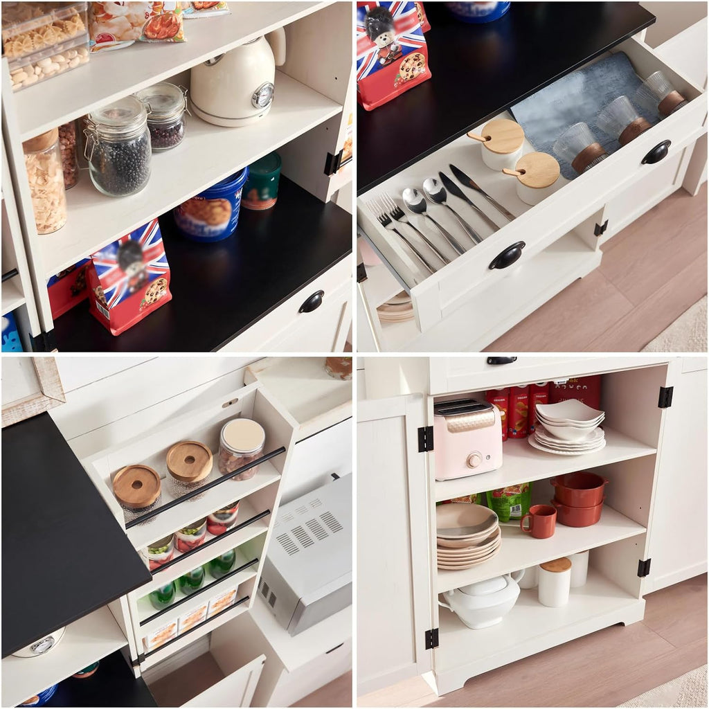 NOZE Kitchen Pantry Cabinet, 72'' White Pantry Storage Cabinet, Freestanding Kitchen Hutch Cabinet and Adjustable Shelves,Tall Food Pantry Cabinet Farmhouse Furniture for Dining Room