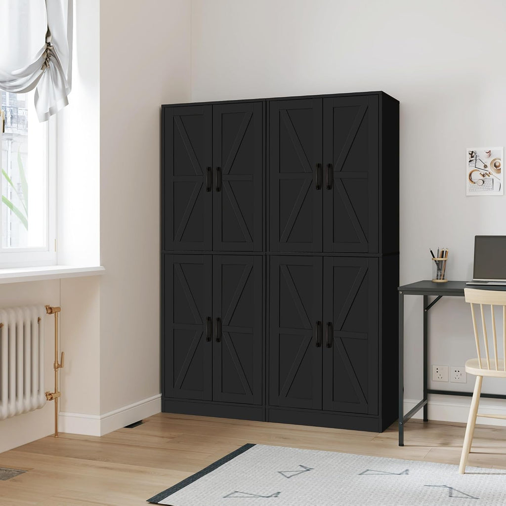 Storage Cabinet,Kitchen Pantry Cabinet,Kitchen Pantry Storage Cabinets with 4 Doors,Tall Kitchen Pantry with Adjustable Shelves,Cupboard for Kitchen,Pantry,Dining Room,Living Room and Bathroom,Black