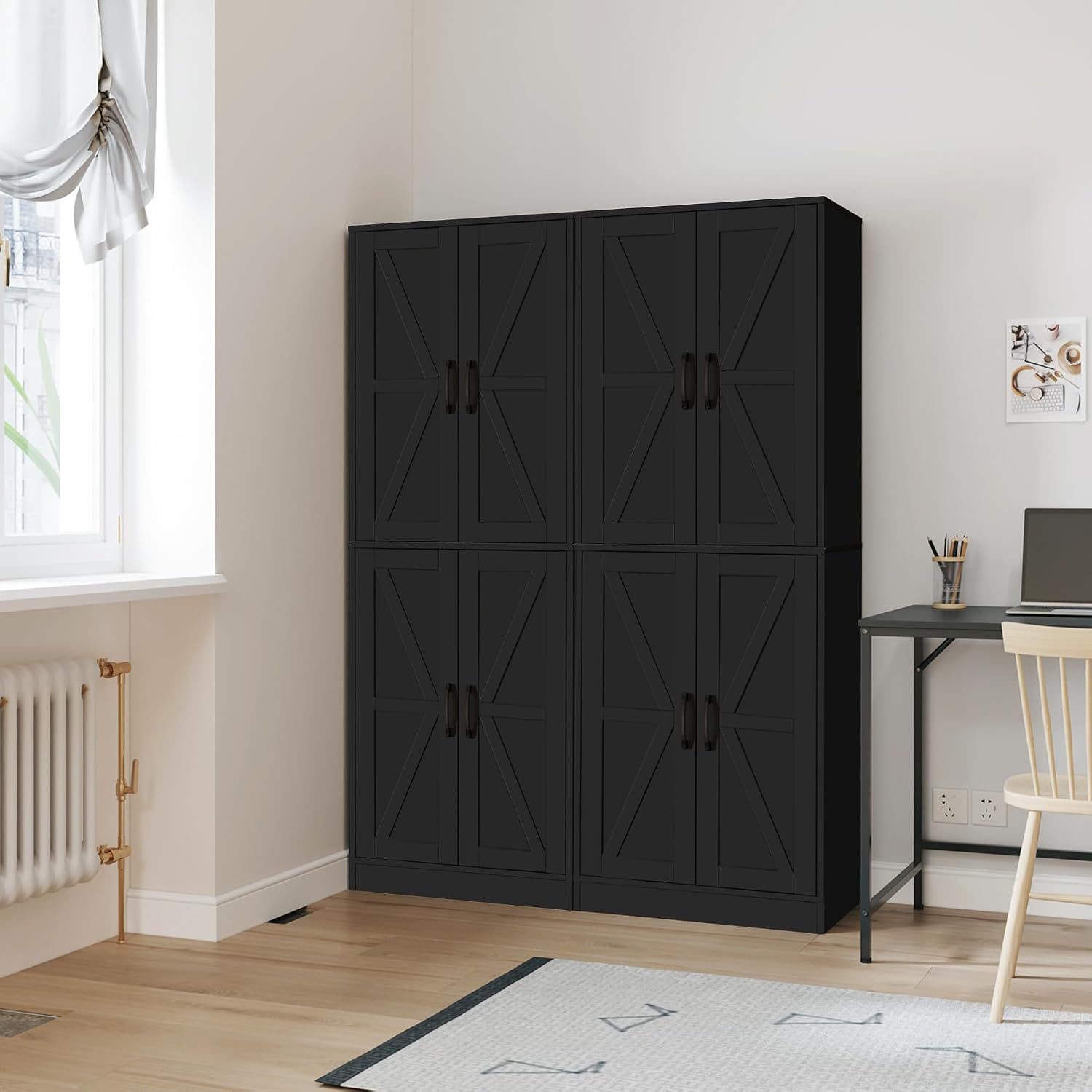 Storage Cabinet,Kitchen Pantry Cabinet,Kitchen Pantry Storage Cabinets with 4 Doors,Tall Kitchen Pantry with Adjustable Shelves,Cupboard for Kitchen,Pantry,Dining Room,Living Room and Bathroom,Black
