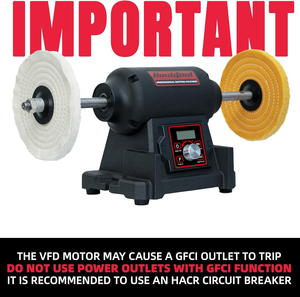 BUCKTOOL 1HP VFD Motor 8-Inch Variable Speed Bench Buffer Polisher, 900-3600 RPM One Button Speed Setting Powerful Benchtop Polisher, Extended Polishing Shaft for Jewelry, Metal Power Bench Grinders