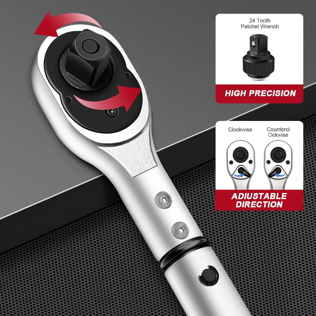 3/4 Torque Wrench, 100-600ft.lb/135.5-815Nm Dual-Direction Adjustable High Accuracy Torque Wrench 3/4 Drive, ±3% Click with Buckle for Car Trucks Oil Rigs Off-Road Equipment