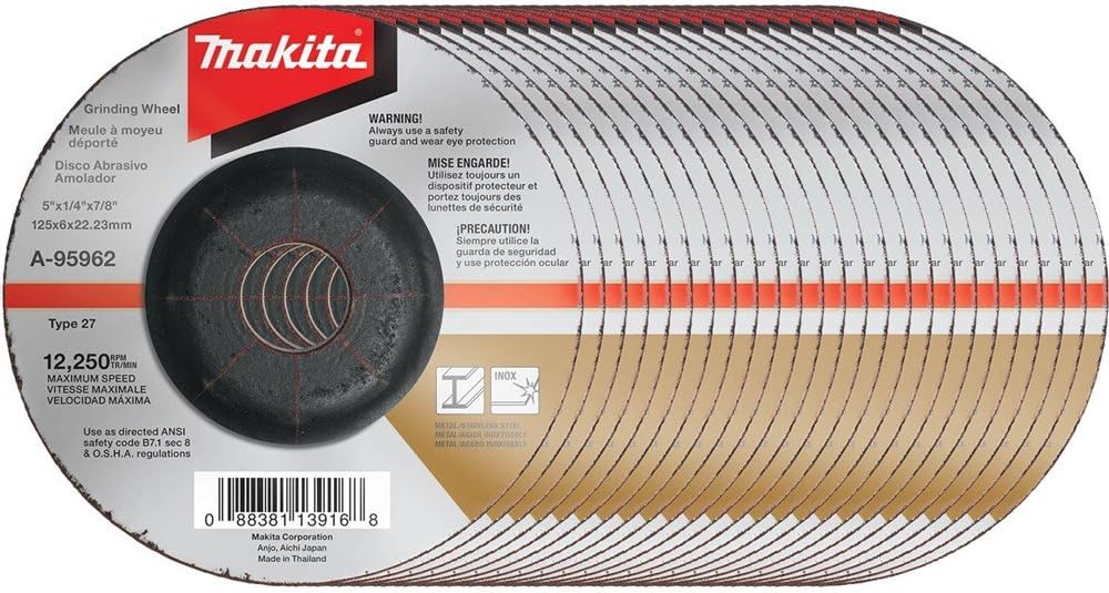 Makita A-95962-25 5' x 1/4' x 7/8' INOX Grinding Wheel, 36 Grit, 25/pk