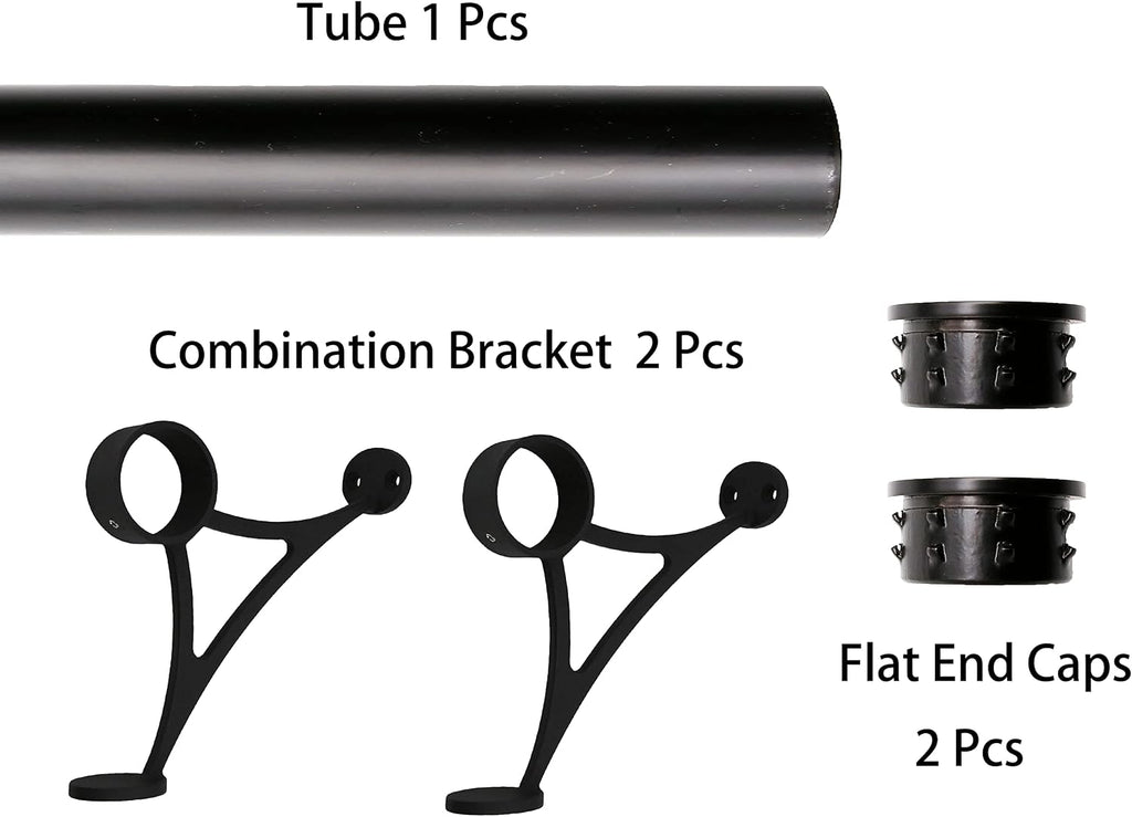 Solid Bar Mount Foot Rail Kit, 2' OD Matte Black Stainless Steel Tubing w/Internal Connector, Combination Foot Rail Brackets, Flat End Cap, 4 ft = 48 in x 1