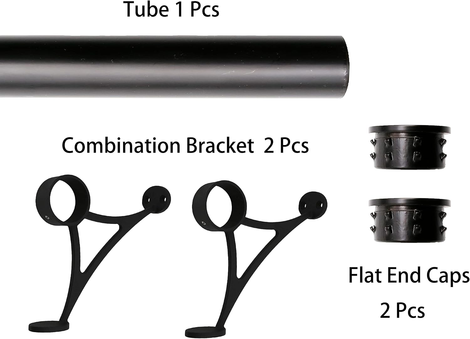 Solid Bar Mount Foot Rail Kit, 2' OD Matte Black Stainless Steel Tubing w/Internal Connector, Combination Foot Rail Brackets, Flat End Cap, 4 ft = 48 in x 1