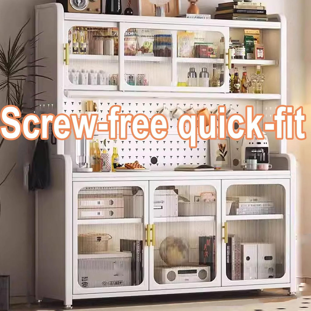 Microwave Stand with Storage Cabinet White Available in Carbon Steel Bread Rack Coffee Station Microwave Rack Storage Rack for Dishes Wine Pots(Size:98.8 * 36.6 * 185.4cm)