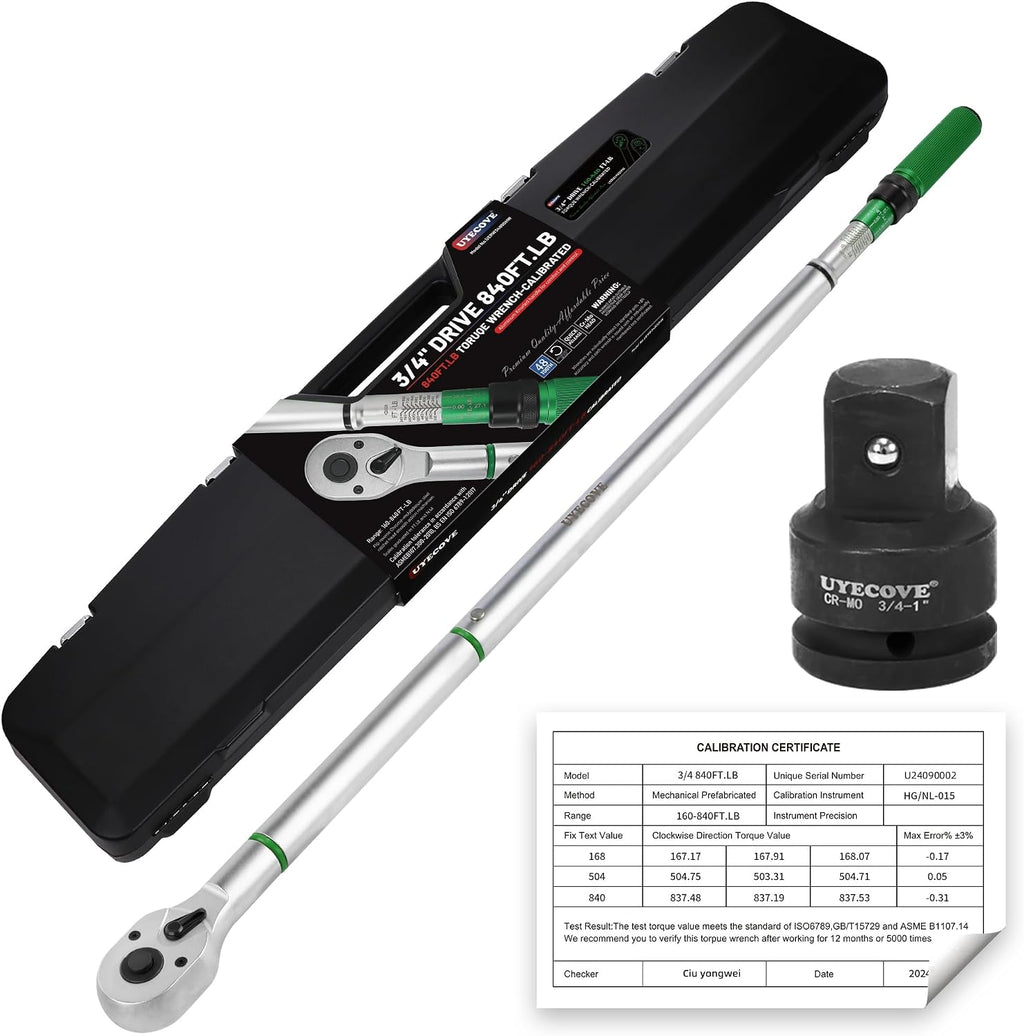 3/4-Inch Drive Click Torque Wrench, Dual-Direction Click Professional Torque Wrench 160-840FT.LB/135-815N.M, Dual Range Scales Graduated in FT.LB and N.M