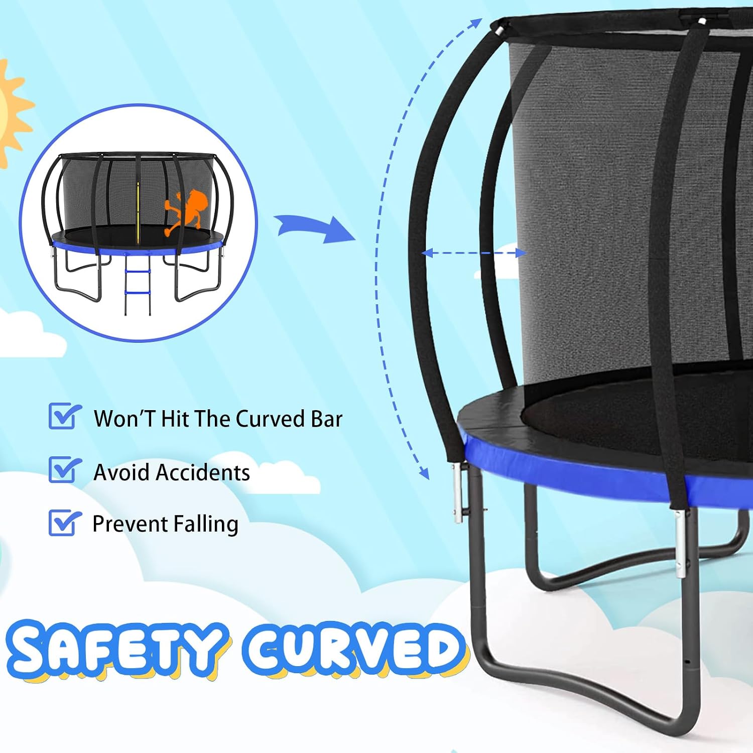 12FT 14FT Trampoline for Adults/Kids - Outdoor Trampoline with Basketball Hoop, Curved Poles, Enclosure Net and Ladder, Heavy Duty Recreational Trampoline, ASTM Approval