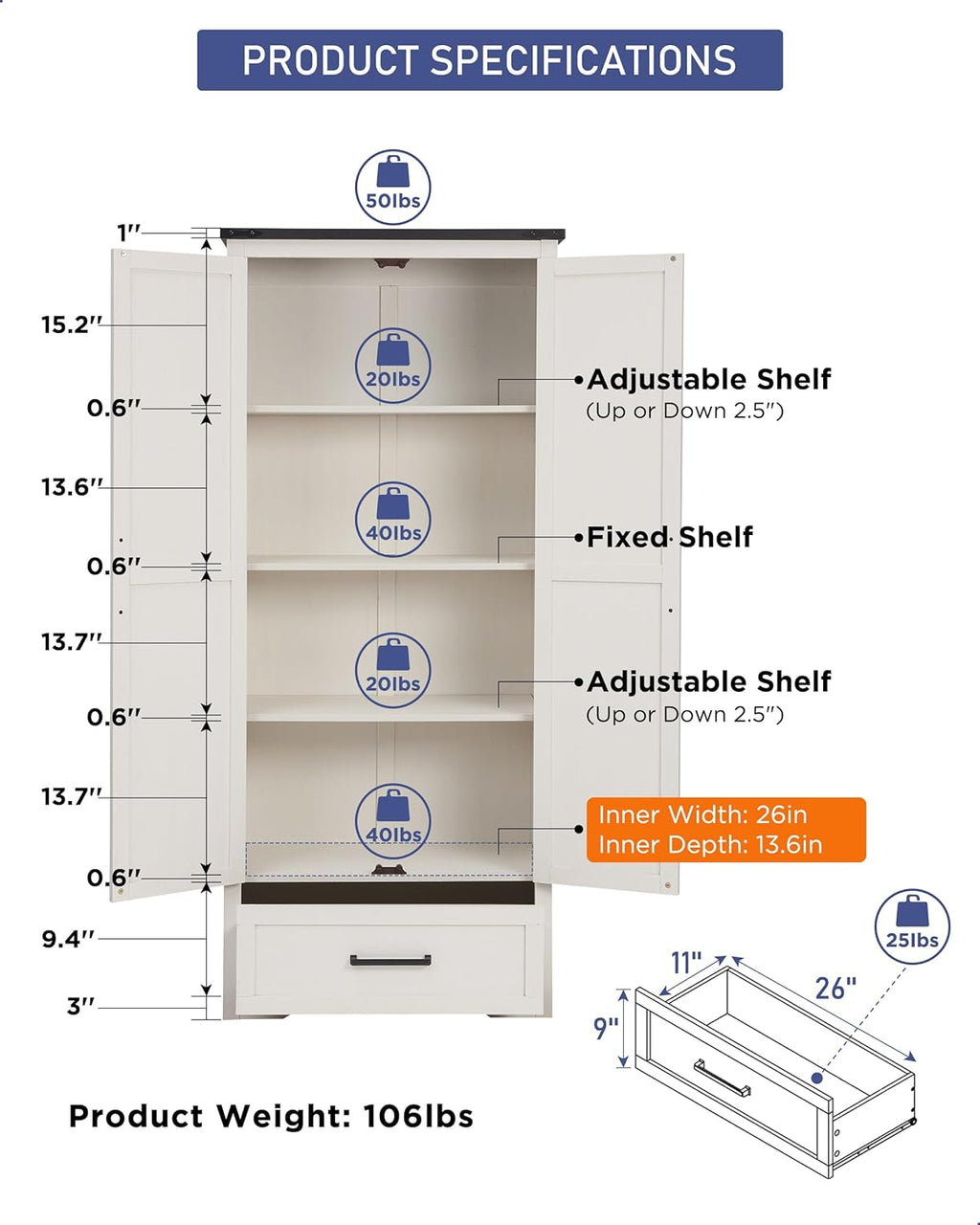 72' Tall Wood Storage Cabinet, Farmhouse Kitchen Pantry Cabinet with Adjustable Shelves & Drawer & Barn Doors, Versatile Storage for Kitchen, Dining Room, Bathroom, Antique White