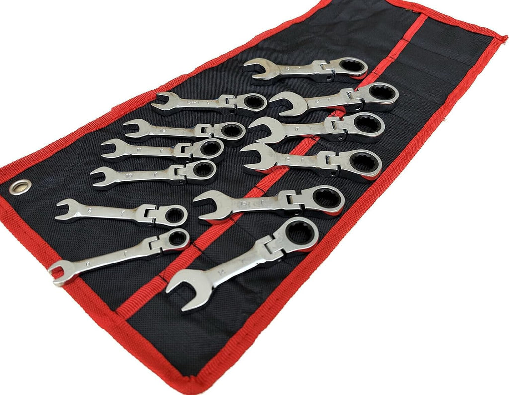 12pcs Combination End 72 Ratchet Teeth Stubby Wrench Set Metric 8-19mm 180° flex NEW