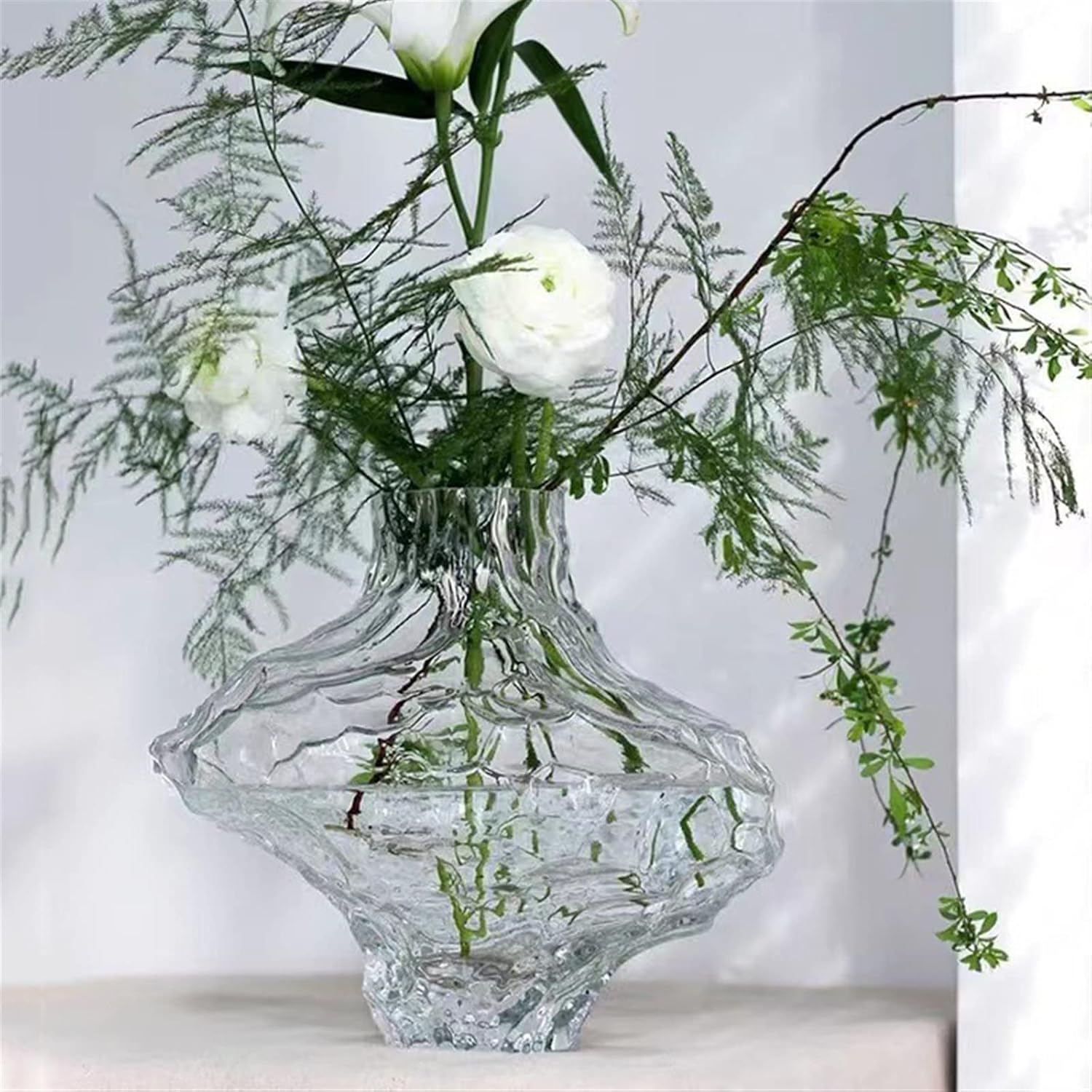 Decorative Vase Valley Vase Irregular Glass Vase Hydroponic Dry Flower Arrangement Living Room Tea Table Decoration Transparent Flower Vase Flower Vase (Color : Clear, Size : Small)