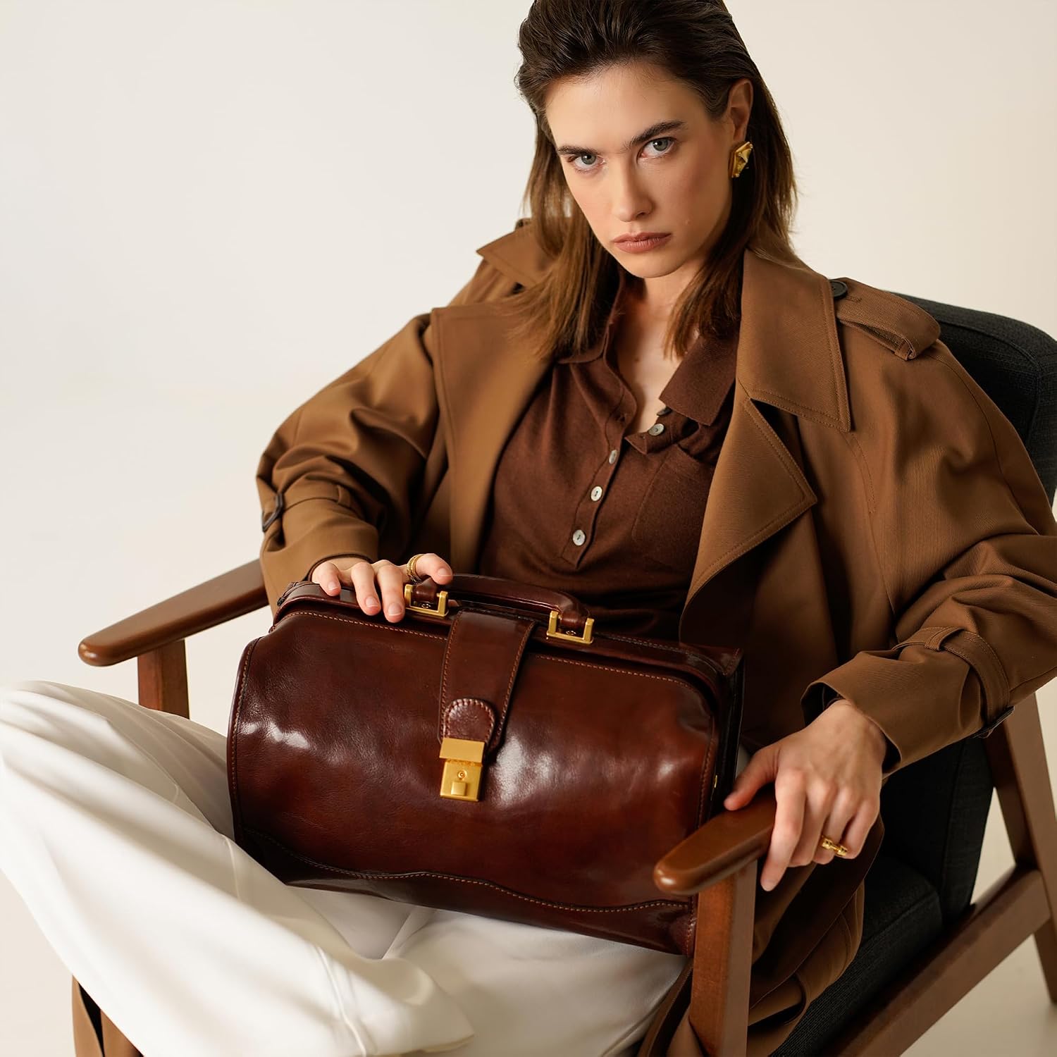 Time Resistance Leather Doctor Bag - Italian Handmade Medical Bag - Vintage Style Handbag - Real Leather Briefcase