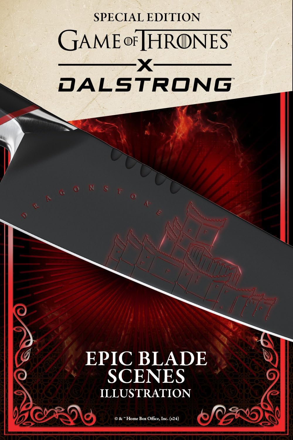 Dalstrong Game of Thrones House Targaryen 8' Chef Knife — German X50CRMOV15 Steel, TiN-Coated, G-10 Handle — Officially Licensed — For GoT Fans, Collectors & Real Kitchen Use