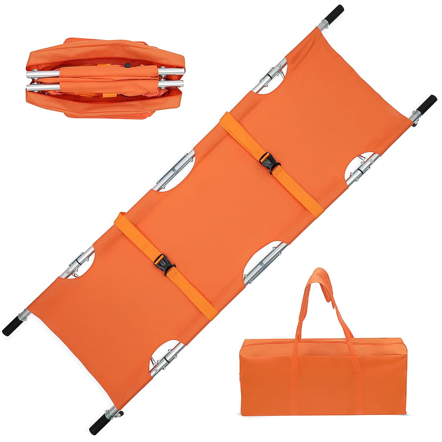 Primacare FS-3205 Foldable Emergency Medical Stretcher – Portable Patient Transport with Carry Bag, Backpack Straps, Heavy Duty Handles & Rubber Feet – Lightweight & Durable