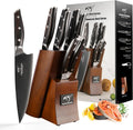 7-Piece Damascus Knife Set with VG10 Core Blades, 67-Layer Damascus Steel, Black Titanium Coated Kitchen Knives for Polished Ebony Wood Handle for a Comfortable, Ultra Sharp Chef Knife Set