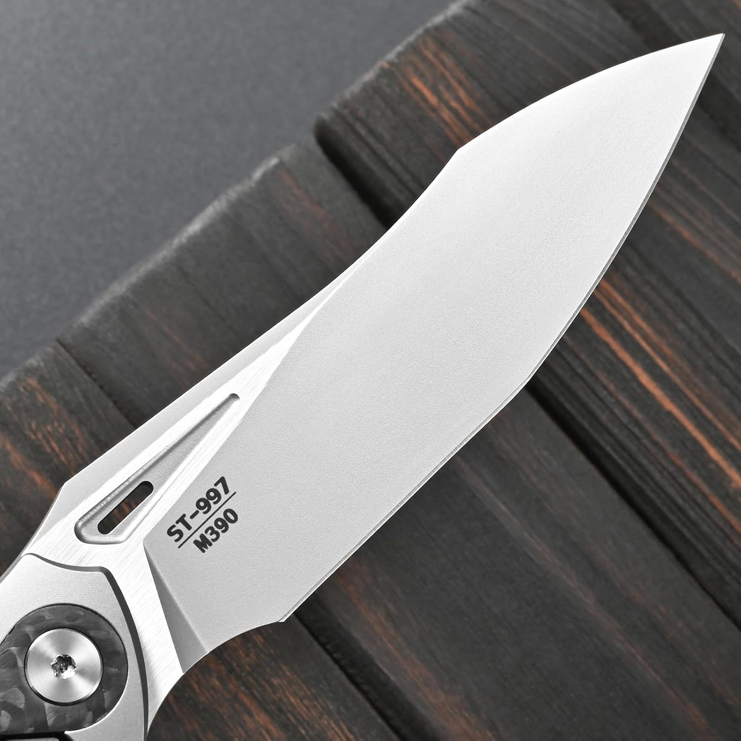 Sitivien ST997 Folding Knife,Handmade M390 Pearlescent Brushed Steel Blade,Titanium Carbon Fiber Handle EDC Knife for Outdoor Camping Hiking Survival Travel(Gray)