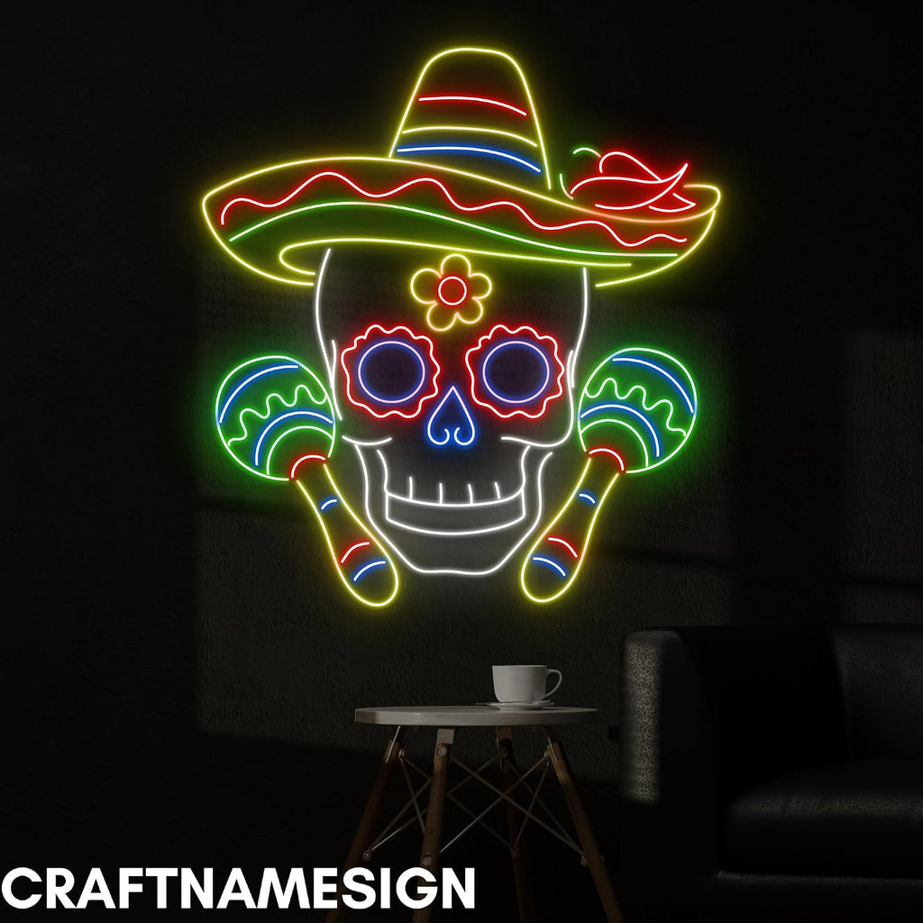 craftnamesign Skull Mexico Neon Sign, Skull Mexico Led Sign, Custom Neon Sign, Mexico Restaurant Neon, Mexican Culture Lover Gifts, Mexican Skull Wall Art