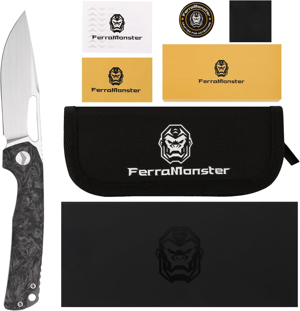 Pocket Knife, 3.5' M390 Blade Folding Knife Hunting Knife Survival Knife with Pocket Clip, EDC Knives for Hunting Camping Survival Outdoor Fishing Hiking (Black&Grey)