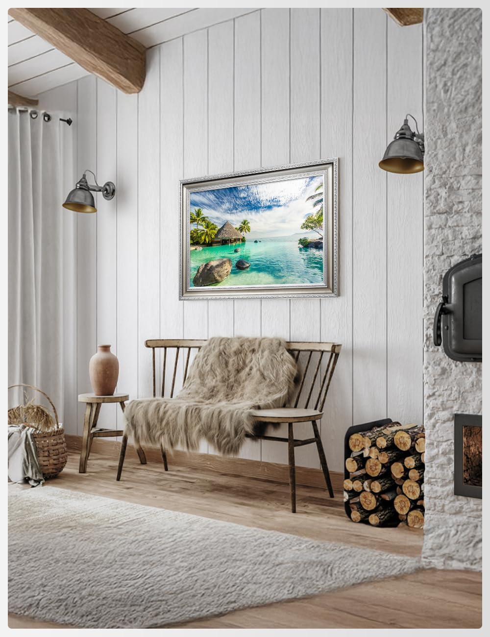 IPIC - 'Tropical Memories Personalized Framed Wall Art, Custom Beach Canvas Print with Solid Wood Frame, A Personalized Gift with Name and Date for Couple, Wedding, or Anniversary