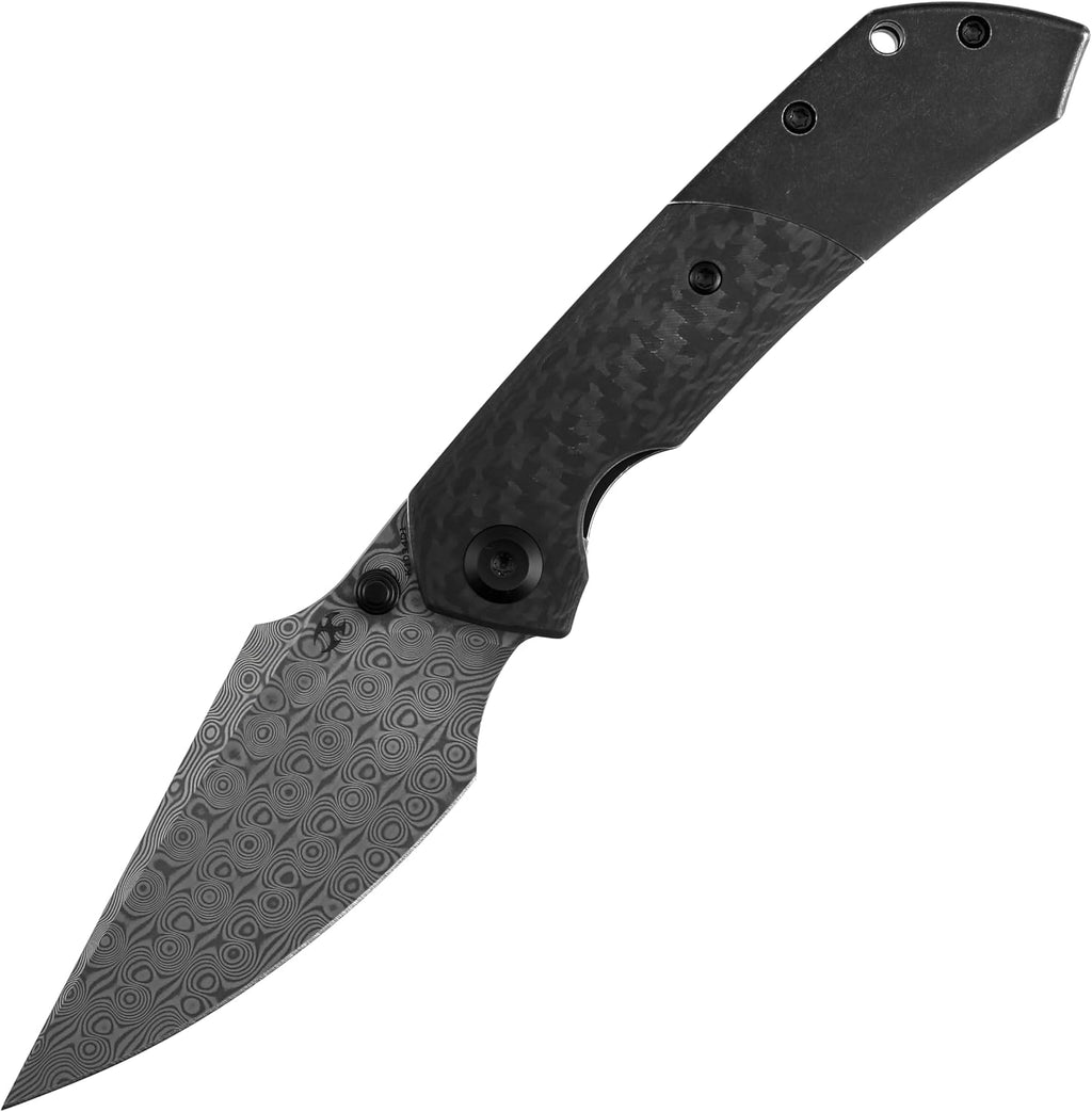 KANSEPT Fenrir Pocket Knife, 3.48' Damascus Blade with Twill Carbon Fiber Handle, Liner Lock and Thumb Stud, Lightweight EDC Tool for Camping, Outdoor Use and Everyday Carry, Gift for Men K1034D1