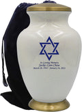 Star of David Blue Customization White Glitter Cremation Urn for Human Ashes, Jewish Cremation Urn, Religious Ash Urns with Personalized Engraving (White Glitter)