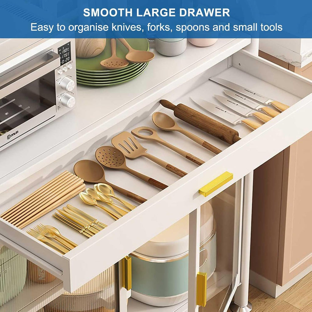 Generic White,147.5×70cm/58×27.5in, Kitchen Bakers Rack with Drawer, 5 Tier Microwave Stand, Kitchen Utility Storage Shelf with Adjustable Shelf, Kitchen Storage Cabinets, Free Standing Kitchen Shelf