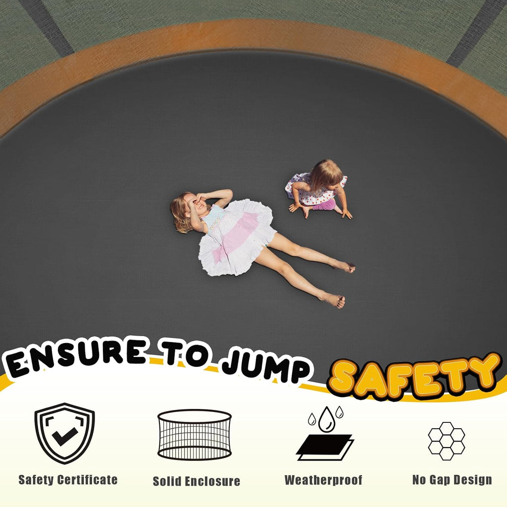12FT 14FT Trampoline for Adults/Kids - Outdoor Trampoline with Basketball Hoop, Curved Poles, Enclosure Net and Ladder, Heavy Duty Recreational Trampoline, ASTM Approval