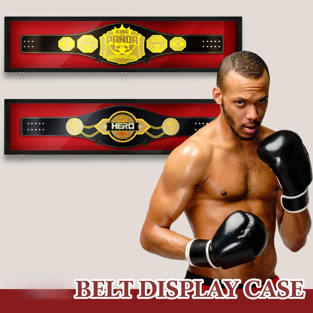 Silipull 54' Wrestling Championship Belt Display Case Championship Wrestling Belt Wall Mount Wooden Display Case Cabinet W/98% UV Acrylic Door Lockable Box for Christmas Collectors Gift