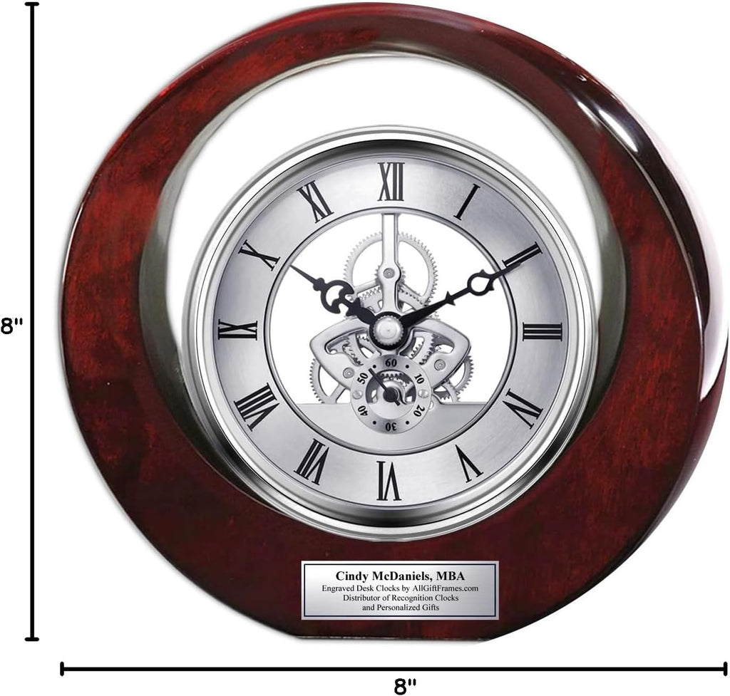 Executive Engraved Silver Gear Da Vinci Marquee Dark Cherry Personalized Desk Clock Employee Recognition Service Award Wedding Anniversary Desk Clock Retirement Coworker Boss Colleague