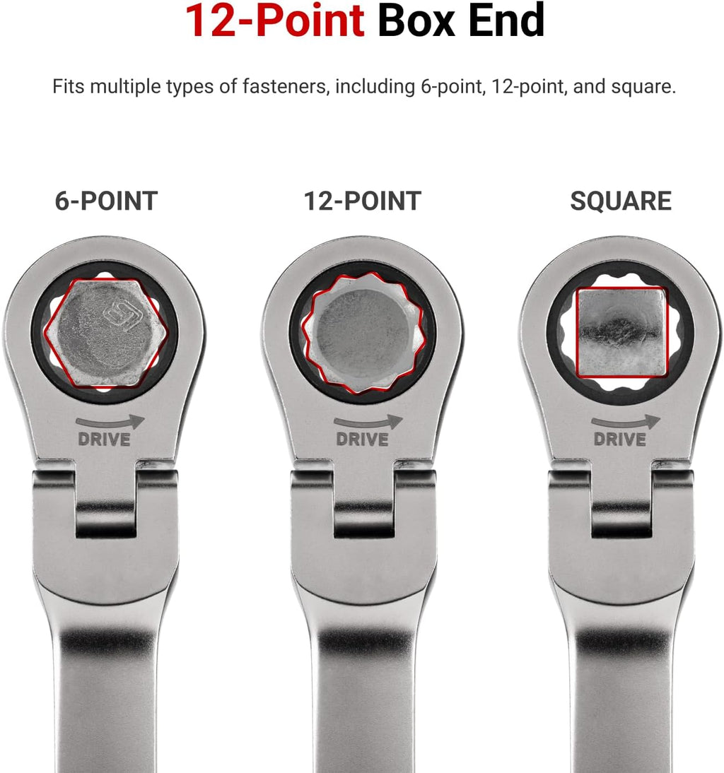 TEKTON Long Flex Head 12-Point Ratcheting Box End Wrench Set with Holder, 6-Piece (1/4-13/16 in.) | WRB96200