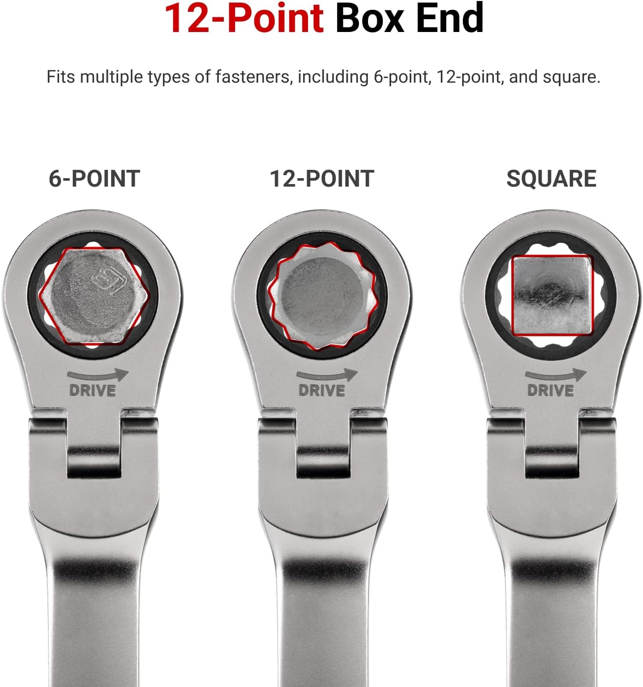 TEKTON Long Flex Head 12-Point Ratcheting Box End Wrench Set with Holder, 6-Piece (1/4-13/16 in.) | WRB96200