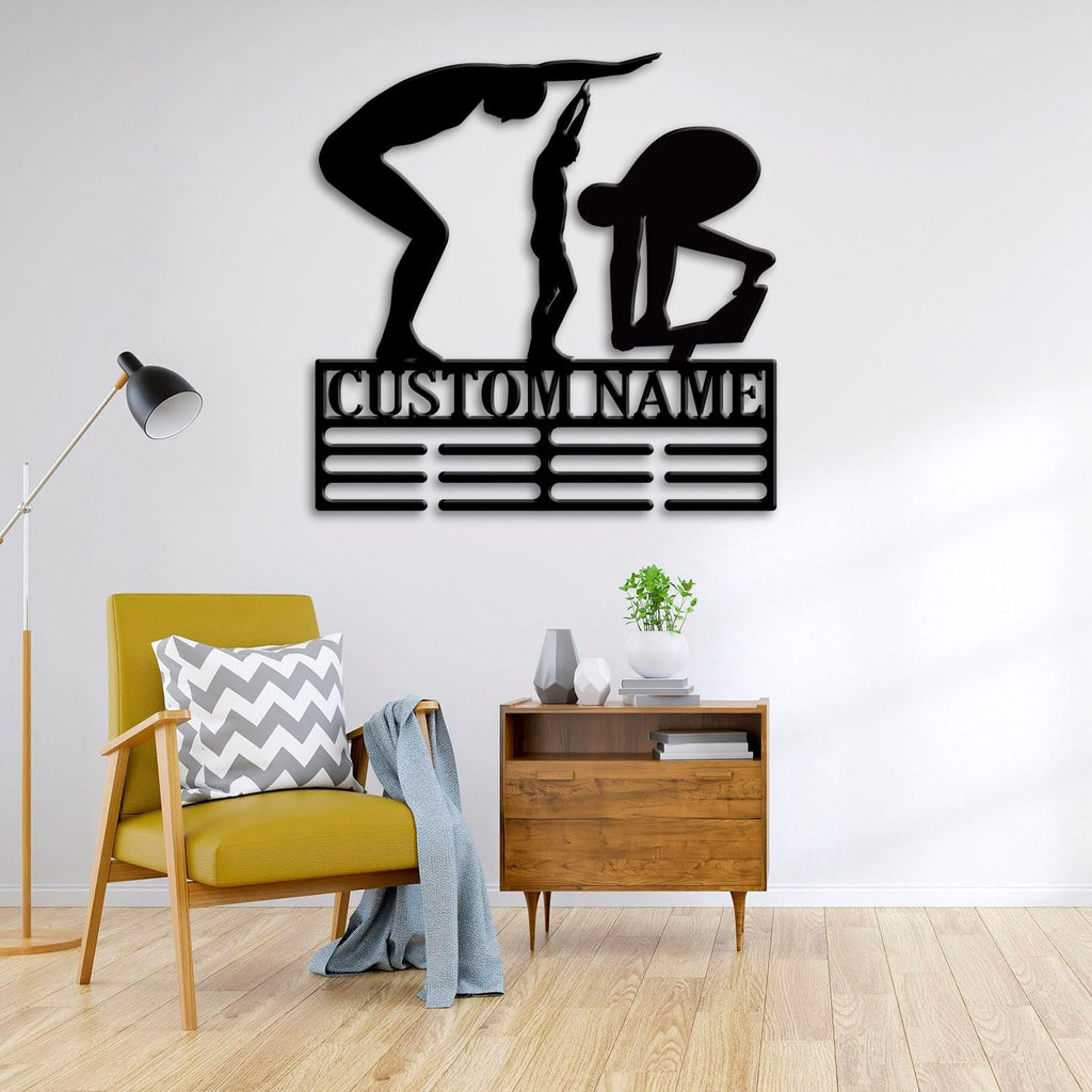 Custom Artistic Swimming Medal Holder LED Light, Artistic Swimmer Name Medal Hanger Display, Rack For Tiered Award Ribbon, Metal Sign Gift For Athlete