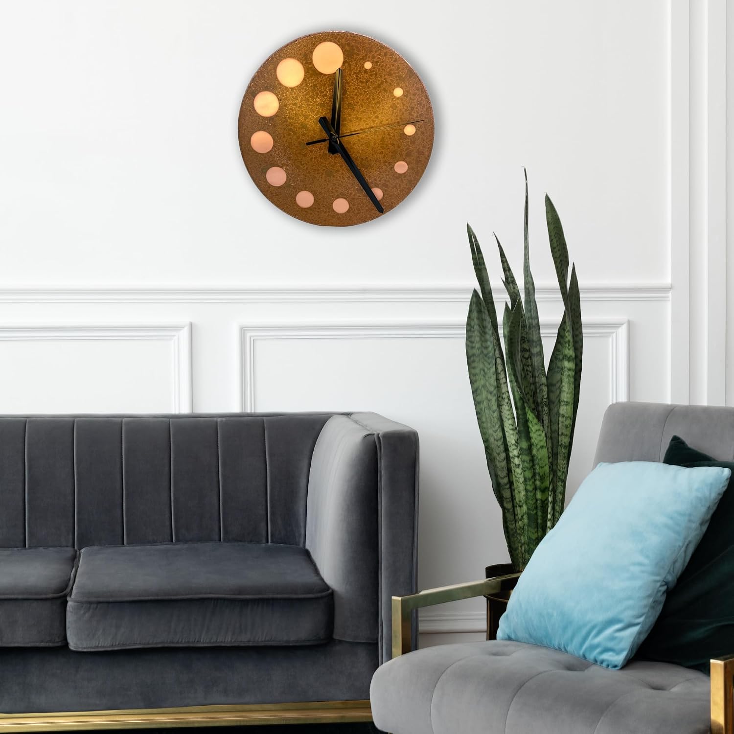 Handmade Pure Copper Wall Clock for Home Decoration, Decor Clock for Living Room, Bedroom and Kitchen, Rustic Decorative Mural Clock Art for Farmhouse (Circles of Time, 17.7)