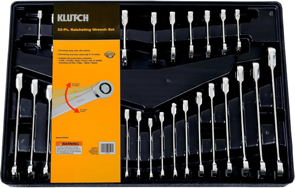 Klutch Ratcheting Combination Wrench Set - 32-Pc.