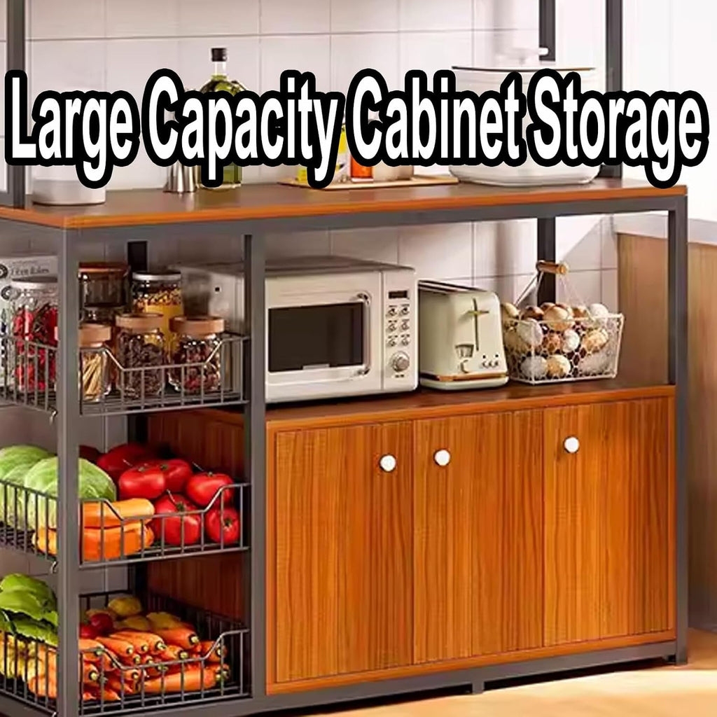 Bakers Rack with Cabinet Made of Density Board with Steel Tubes Large Kitchen Baker's Rack with Wire Basket for Utensils, Pots, Pans, Spices Various Styles(B,100 * 30 * 139CM)