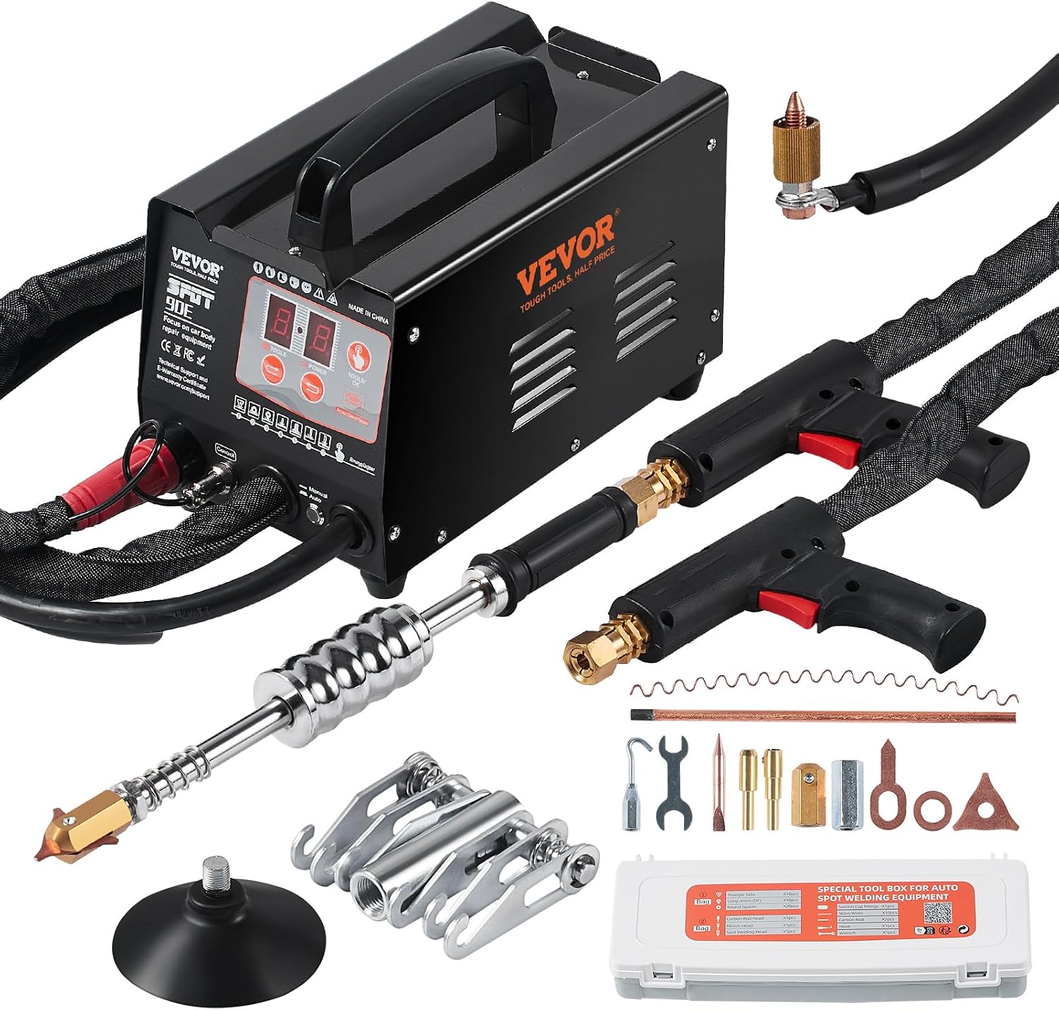 VEVOR Spot Welder Dent Puller, 3KW Stud Welder Dent Repair Kit with 2 Welding Guns, Auto/Manual Welding & 7 Modes, 110V Auto Body Spot Welding Dent Repair Machine for Car, Truck Dent Repair