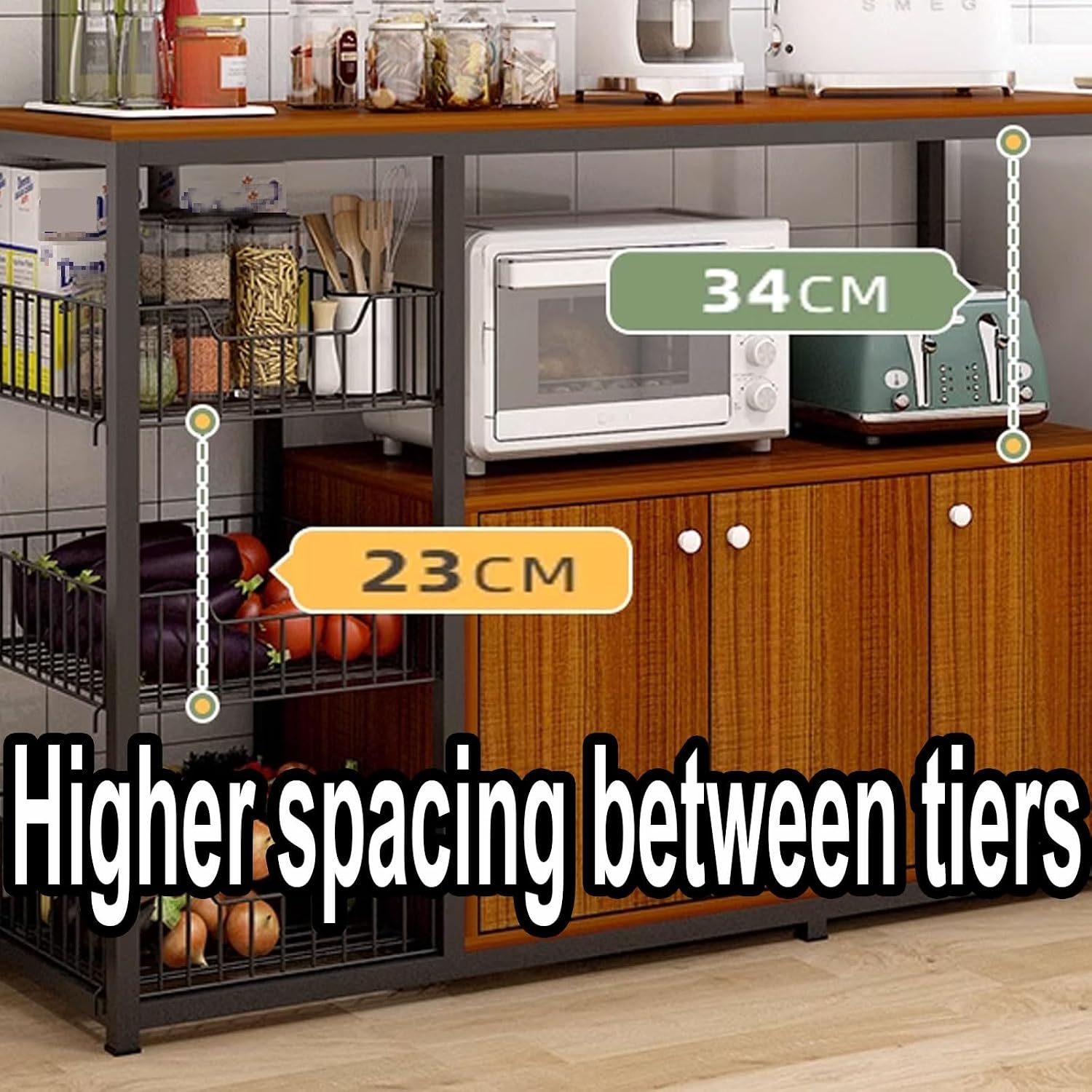 Bakers Rack with Cabinet Made of Density Board with Steel Tubes Large Kitchen Baker's Rack with Wire Basket for Utensils, Pots, Pans, Spices Various Styles(B,120 * 30 * 139CM)