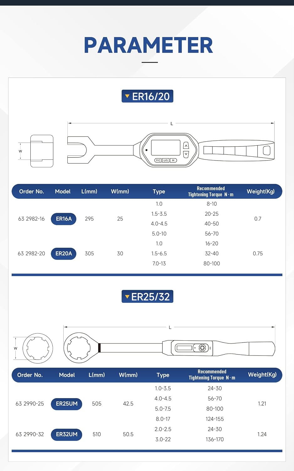Digital Torque Wrench for tightening and removing ER16 Nut, Electronic Torque Wrench