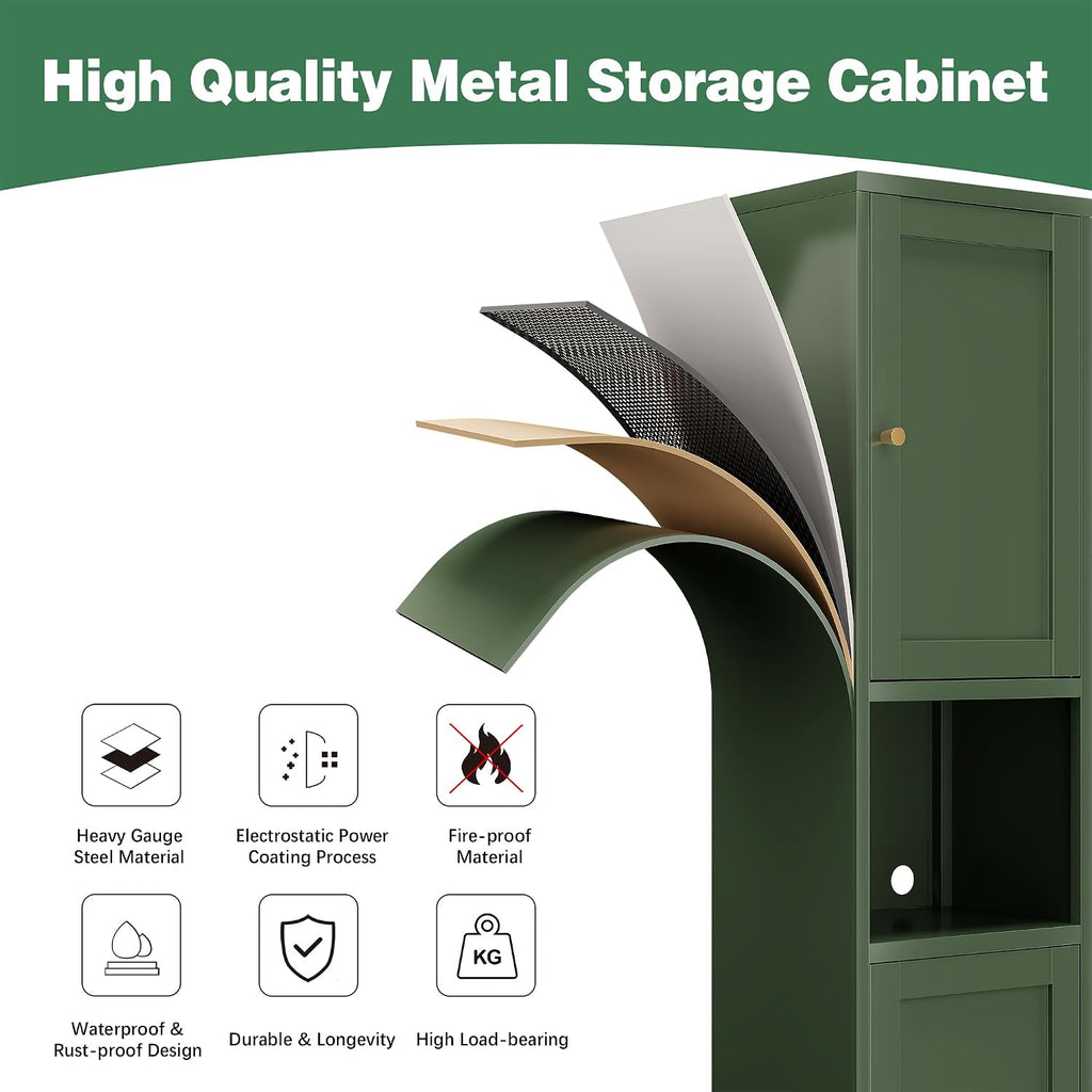 Bevivog Metal Kitchen Pantry Cabinet for Small Space, 67' Tall Storage Cabinets with 2 Doors and Adjustable Shelves, Freestanding Narrow Bathroom Cabinet, 15.7' W Slim Pantry