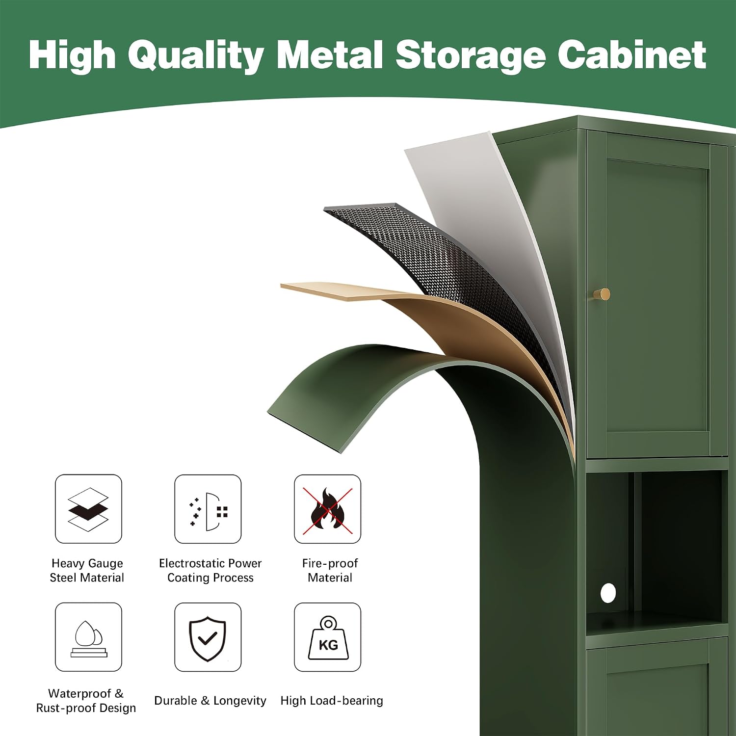 Bevivog Metal Kitchen Pantry Cabinet for Small Space, 67' Tall Storage Cabinets with 2 Doors and Adjustable Shelves, Freestanding Narrow Bathroom Cabinet, 15.7' W Slim Pantry