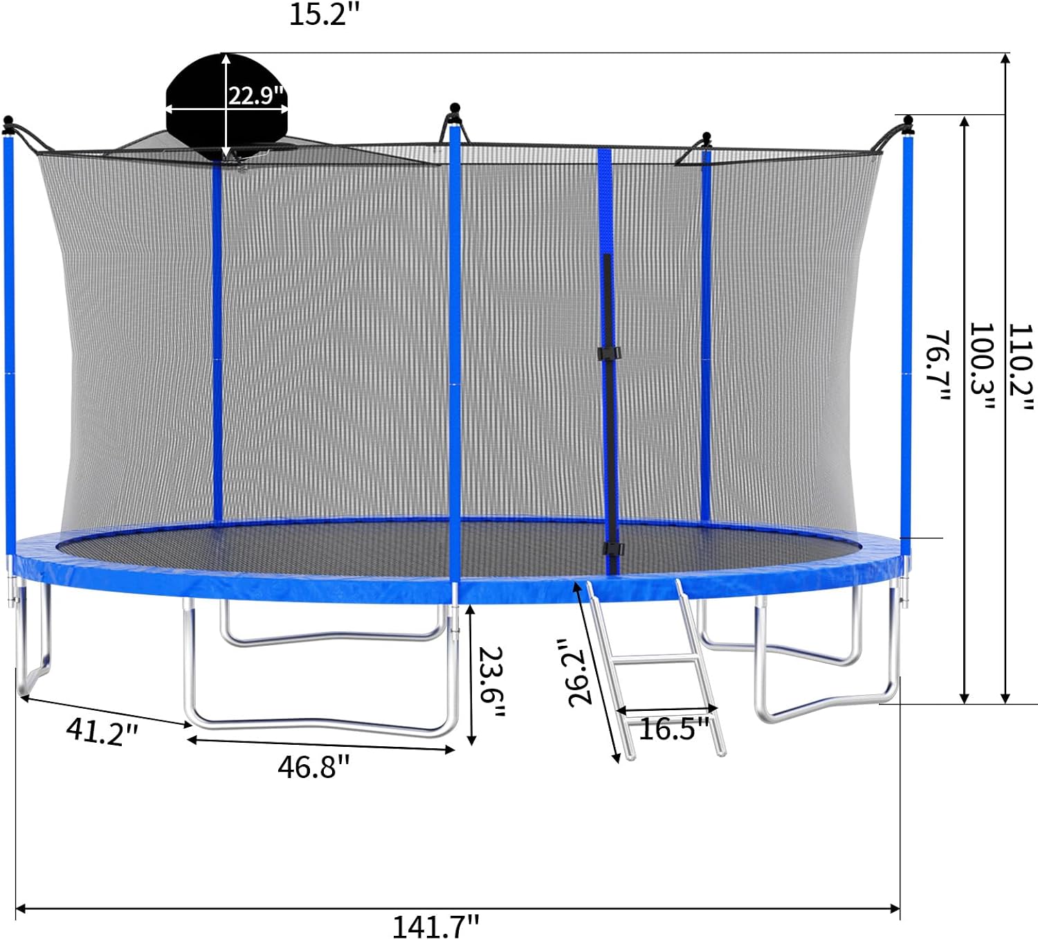 Skepphlay 16ft 14ft 12ft Trampoline Outdoor for Kids and Adults, ASTM Approved Recreational Trampoline, Round Trampoline with Basketball Hoop & Enclosure Net for Backyard