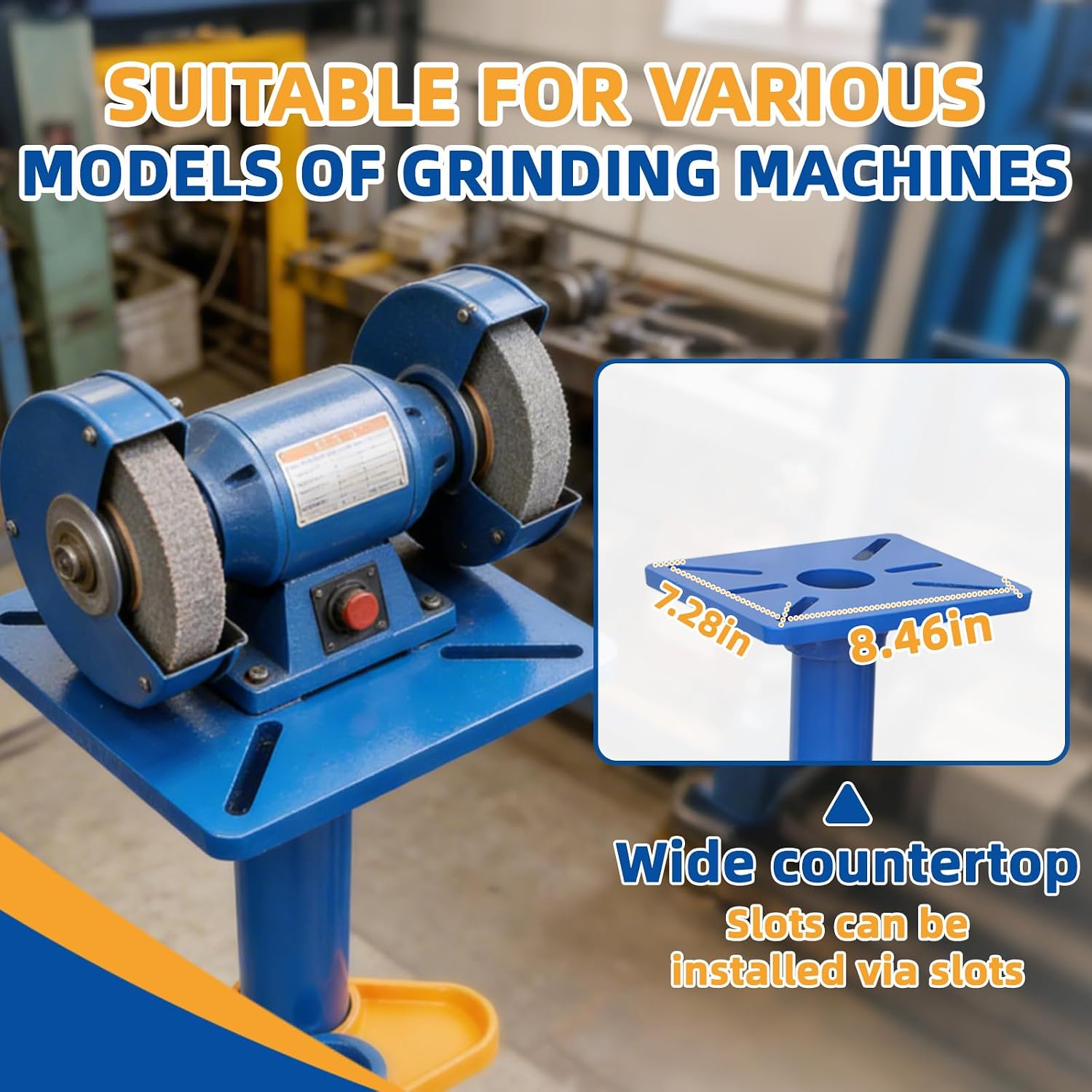 Soontools Bench Grinder Stand Vise Floor Pedestal with Grinding Wheel Storage Compartment & Heavy-Duty Cast Iron Base