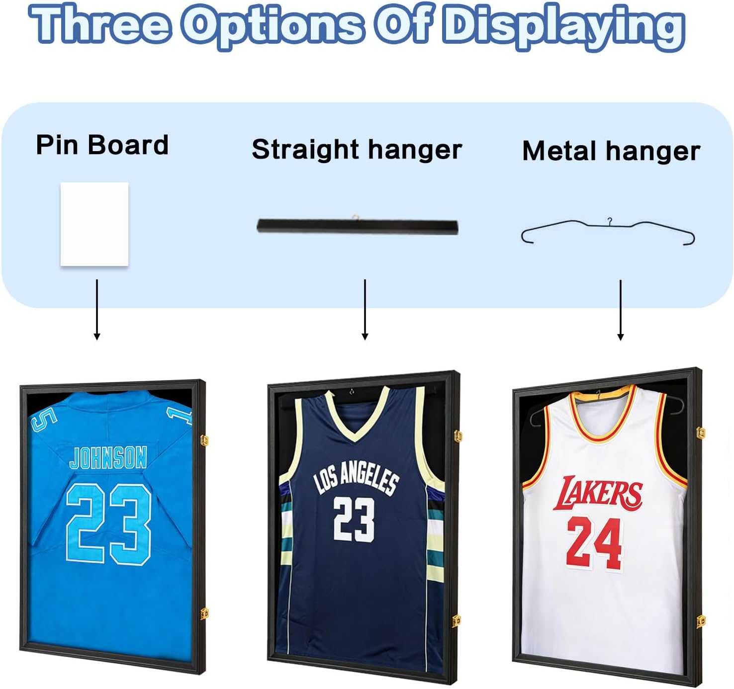 Jersey Frame Display Case 4 Pack for Wall ,Large Lockable T-Shirt Shadow Box with Clear UV Protection Acrylic & Hangers for Football Basketball Baseball Soccer Hockey, Matte Black
