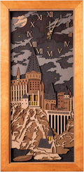 Hogwarts 3D Wall Clock - Unique Collectible Wooden Clock - Silent Large Modern Rustic Decorative Home Decor for Harry Potter Fans (Oak Brown, L)