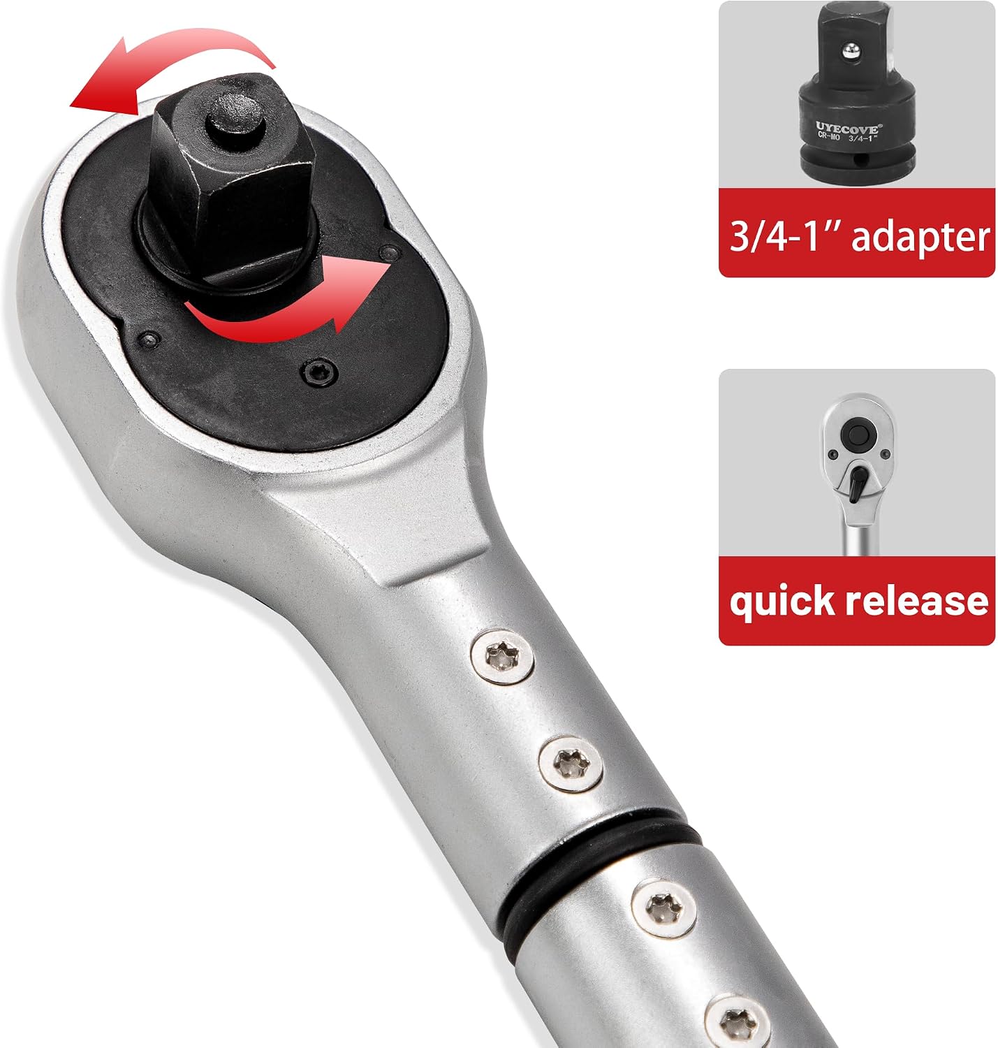 3/4 Inch Torque Wrench, 48 Tooth Torque Wrench 3/4 Drive 160-840FT.LB/217-1139N.M with a Solid Storage Case