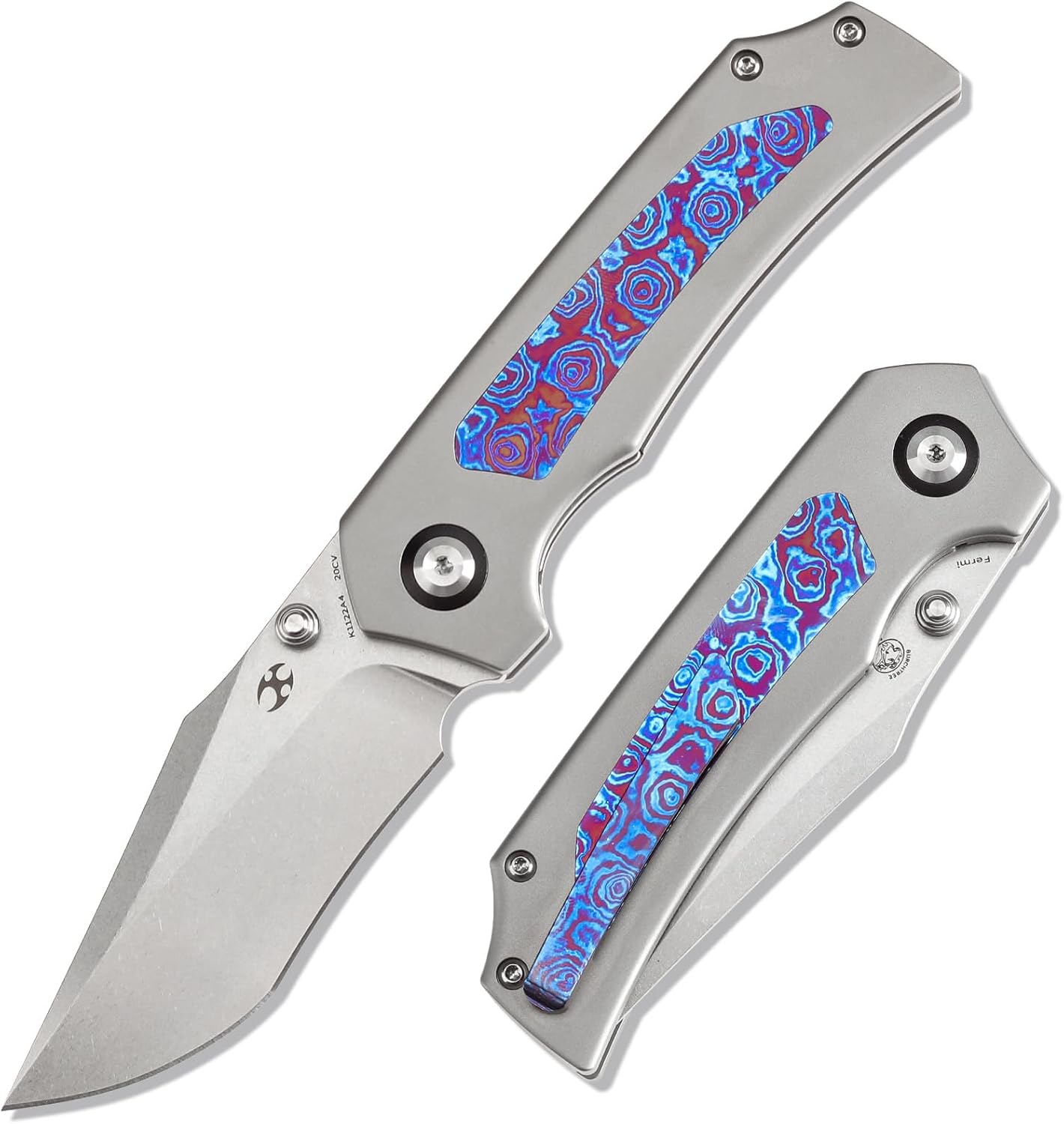 KANSEPT Fermi Pocket Folding Knives for Men Women Camping Hiking Folding Knife 3.11'' Stonewashed CPM 20CV Blade EDC Knife with Timascus Handle Everyday Carry K1122A4