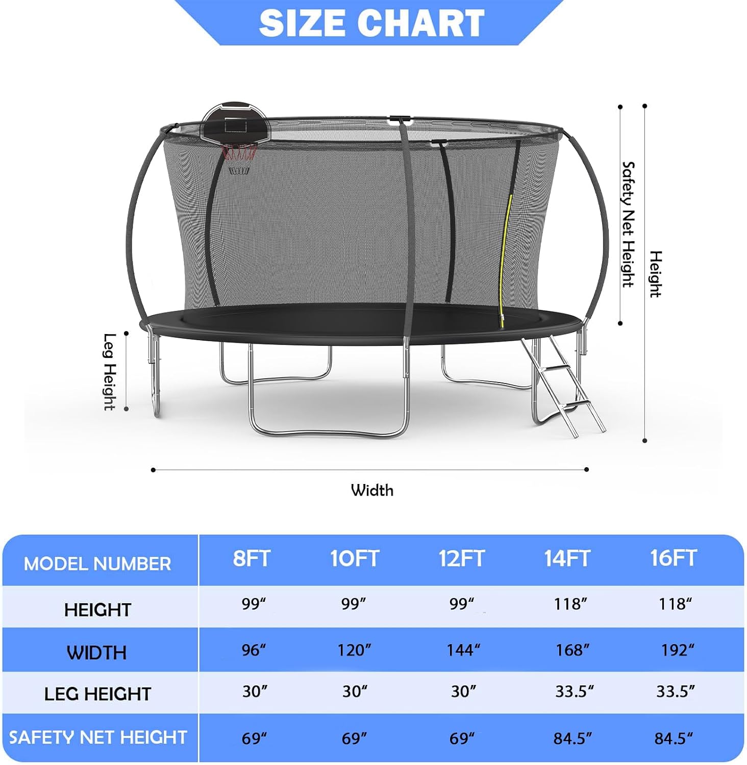 14FT Tranpoline for Kids with Safety Enclosure Net Recreational Round Tranpoline with Basketball Hoop ASTM Approval Backyard Outdoor Tranpoline with Spring Pad Cover & Ladder